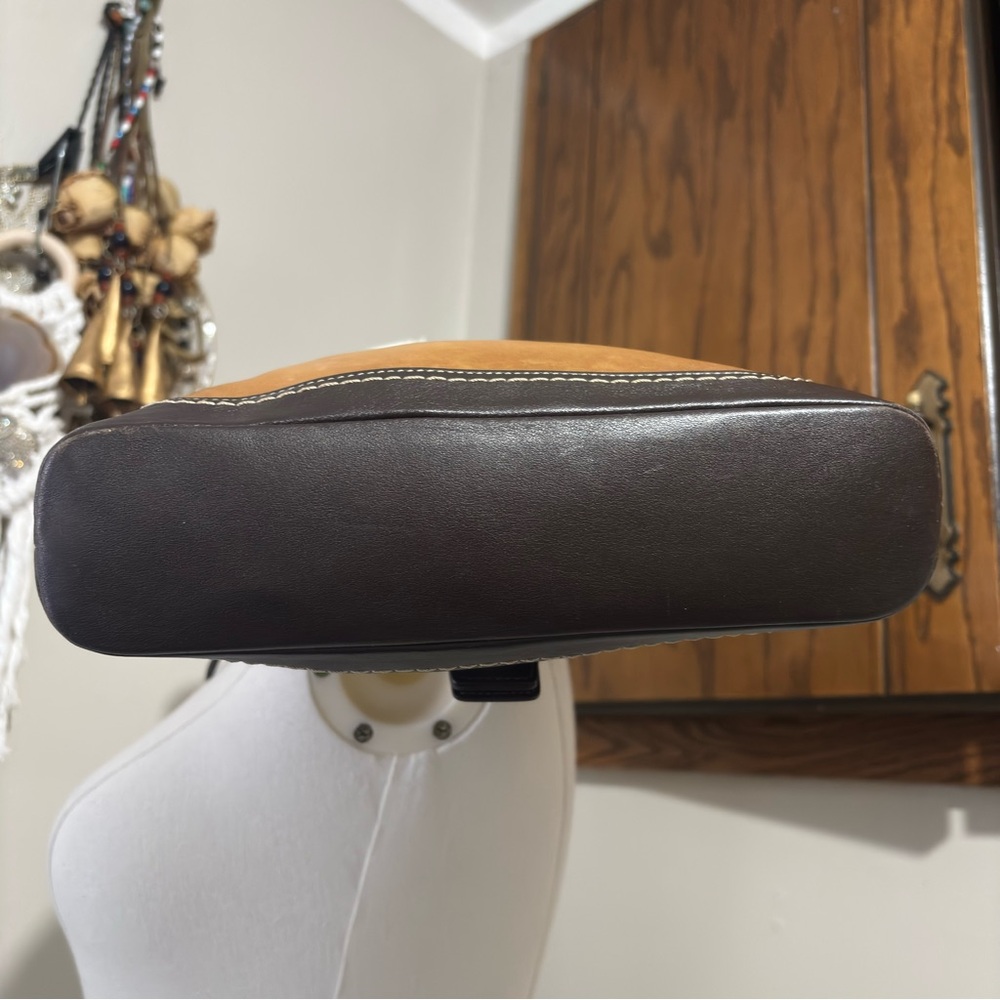 Coach Brown Two Tone Leather Signature Monogram Canvas Hobo Shoulder Purse - Picture 11 of 16
